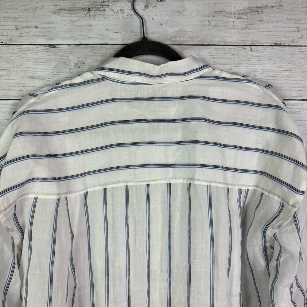 Madewell White Button-Down Shirt with Navy Pinstripes - Picture 9 of 9